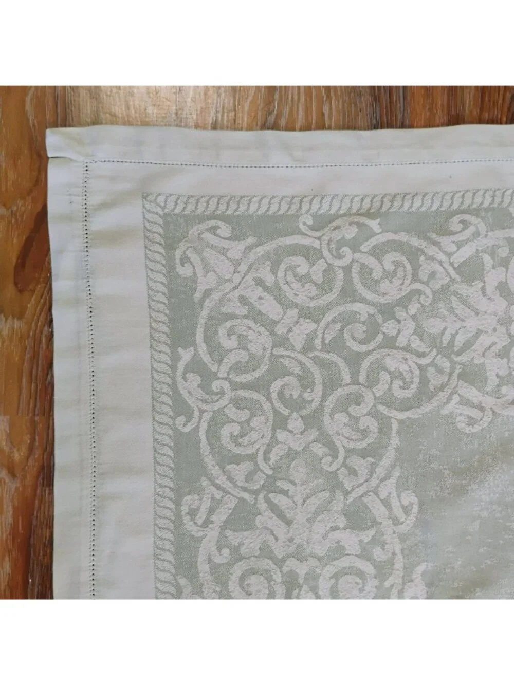 Vintage Yves Delorme Paris French Cotton Jacquard Tablecloth 127x68 Sage Green